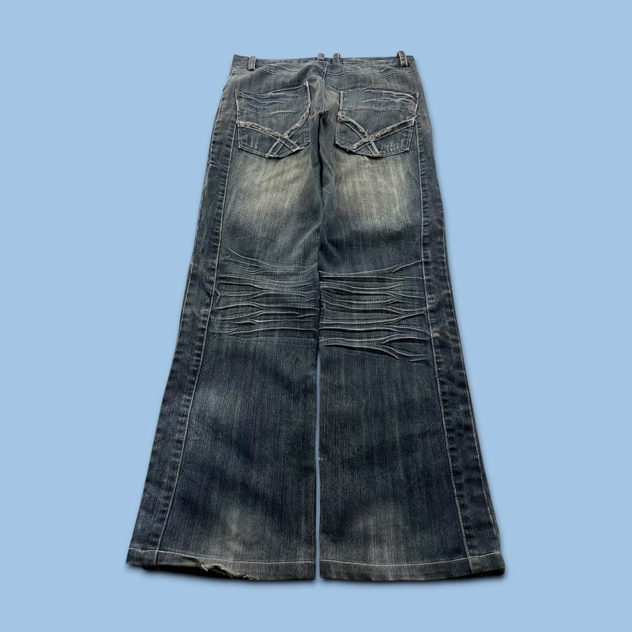 VINTAGE Y2K GRUNGE STRAIGHT LEG FADED JEANS NAVY BLUE