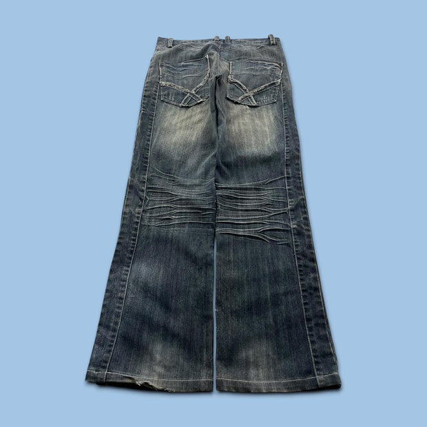 VINTAGE Y2K GRUNGE STRAIGHT LEG FADED JEANS NAVY BLUE