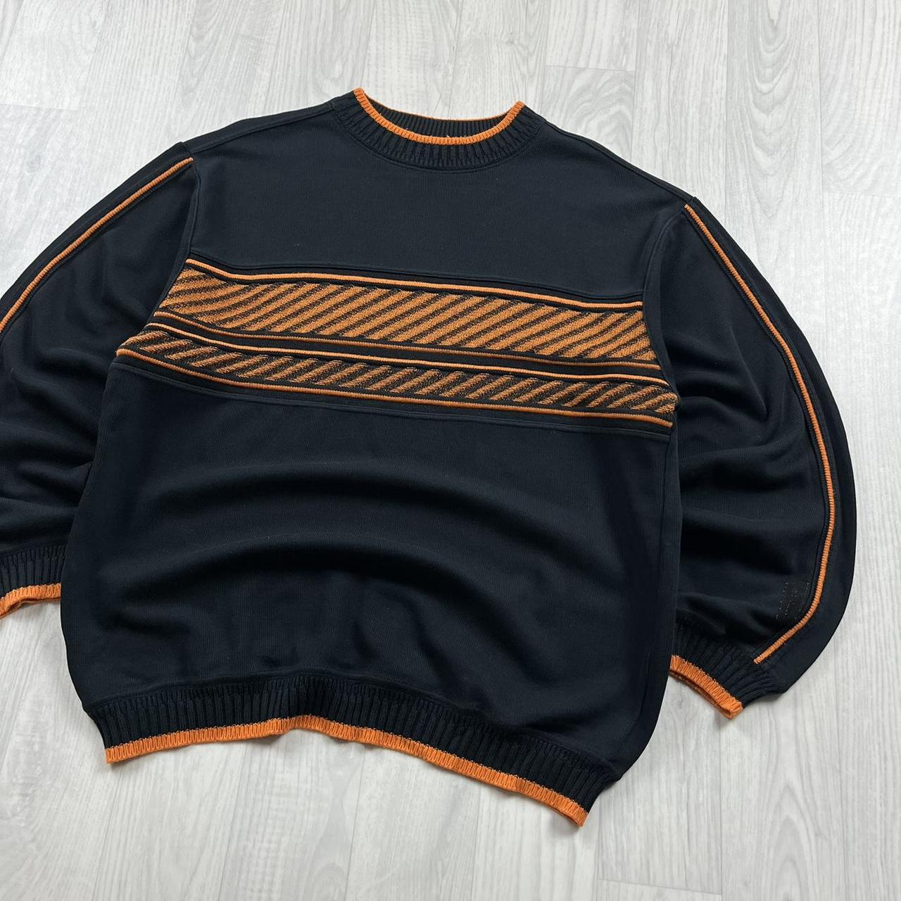 VINTAGE Y2K CARLO COLLUCI STRIPED KNITTED JUMPER BLACK ORANGE