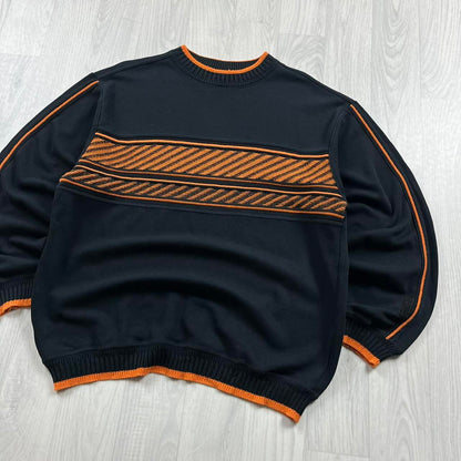 VINTAGE Y2K CARLO COLLUCI STRIPED KNITTED JUMPER BLACK ORANGE