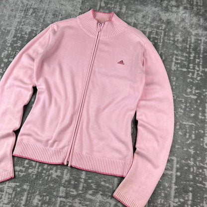 VINTAGE Y2K ADIDAS ZIP UP KNITTED JUMPER BABY PINK