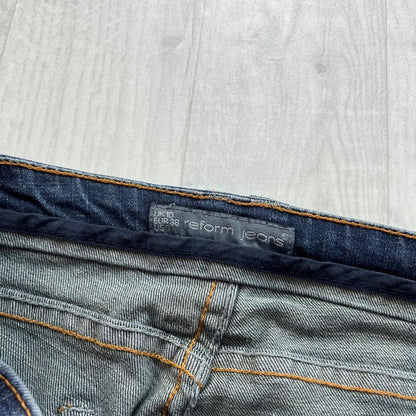 VINTAGE Y2K REFORM LOW RISE EMBROIDERED SLIM BOOTCUT JEANS NAVY BLUE