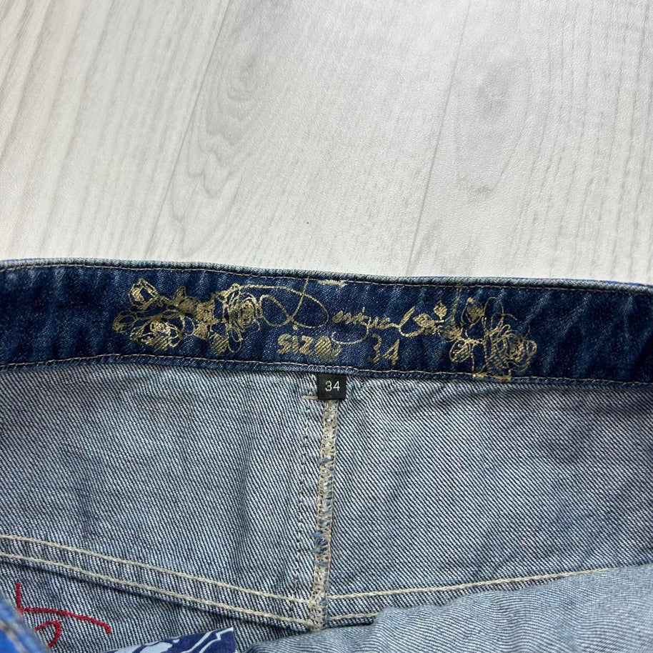 VINTAGE Y2K DESIGUAL DENIM ASYMMETRIC MINI SKIRT BLUE