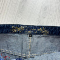 VINTAGE Y2K DESIGUAL DENIM ASYMMETRIC MINI SKIRT BLUE