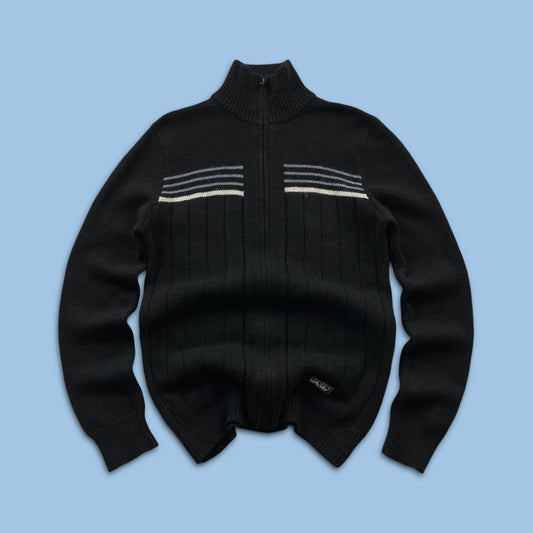 VINTAGE Y2K LEVIS RED TAB CHUNKY STRIPED ZIP KNITTED JUMPER BLACK (S)