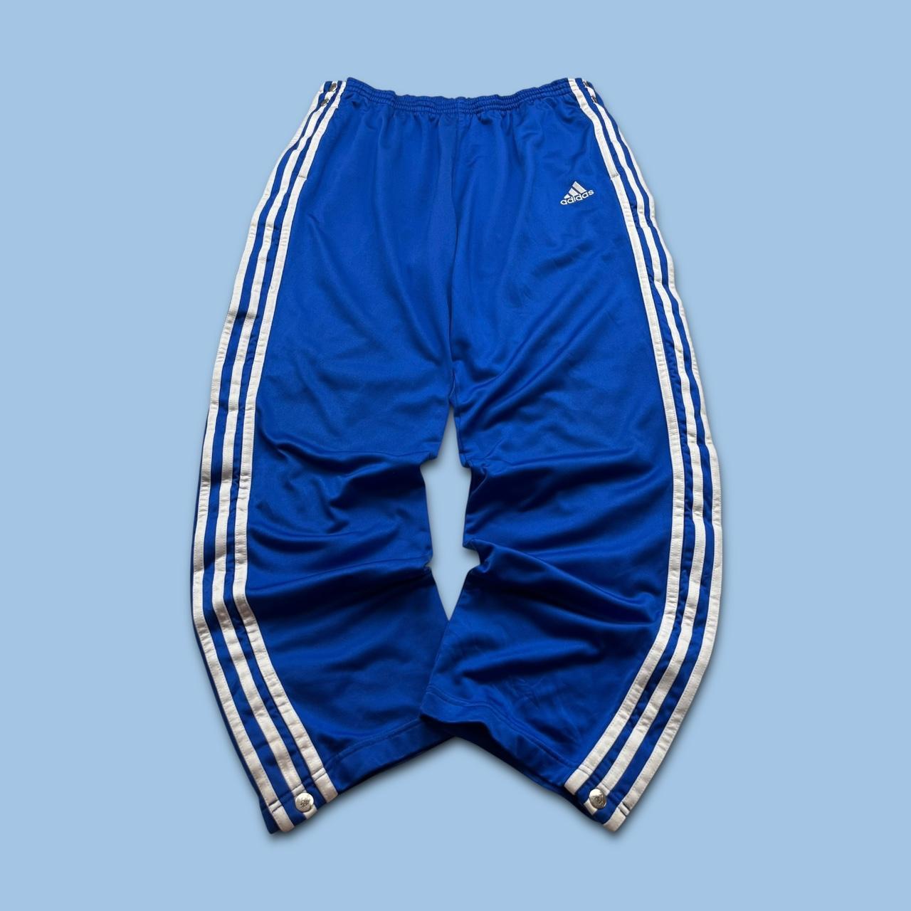 VINTAGE Y2K ADIDAS SIDE STRIPE POPPER BAGGY TRACKSUIT BOTTOMS BLUE