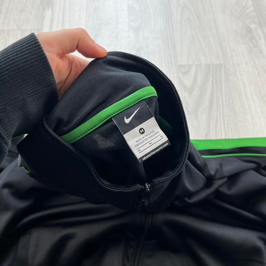 VINTAGE Y2K NIKE SIDE STRIPE ZIP UP TRACK JACKET BLACK / GREEN