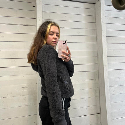 VINTAGE Y2K ROXY ZIP FLEECE HOODIE GREY (L)