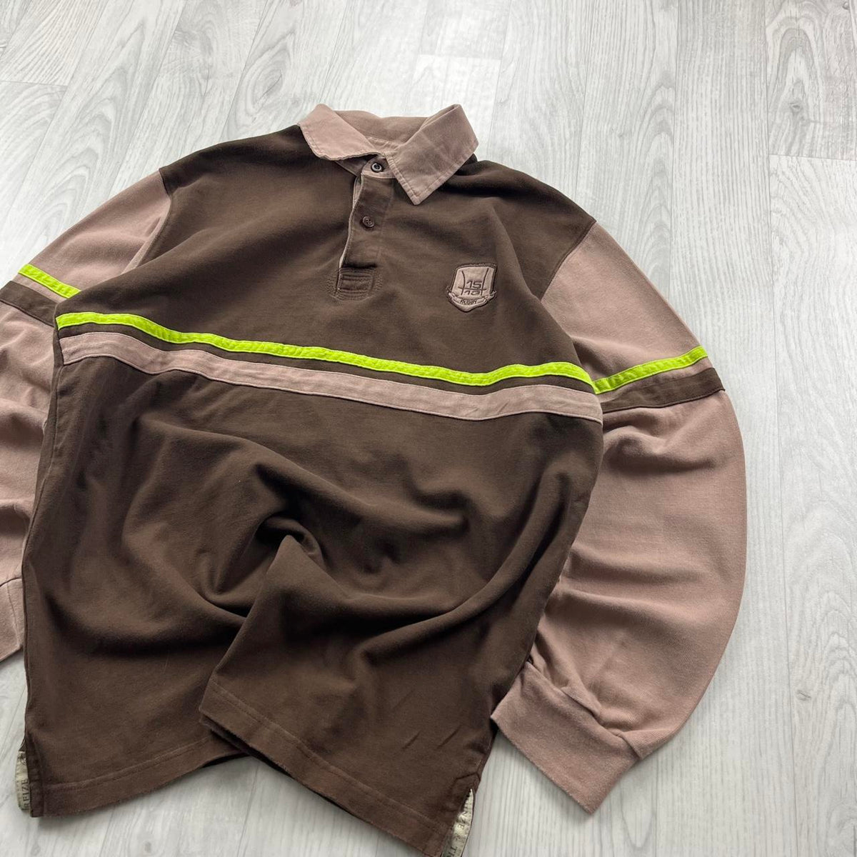 VINTAGE Y2K STRIPED LONG SLEEVE RUGBY POLO SHIRT BROWN