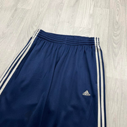 VINTAGE Y2K ADIDAS SIDE STRIPE BAGGY WIDE LEG TRACKSUIT BOTTOMS NAVY (L)