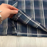 VINTAGE 00s ANIMAL CHECKERED CROPPED SHORT SLEEVE BUTTON UP SHIRT NAVY