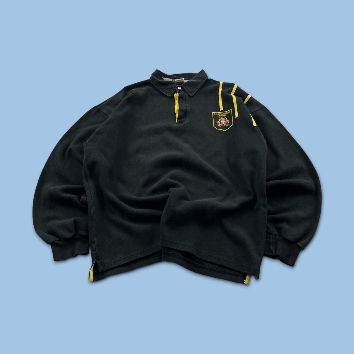 VINTAGE Y2K HEAVYWEIGHT LONG SLEEVE RUGBY POLO SHIRT BLACK