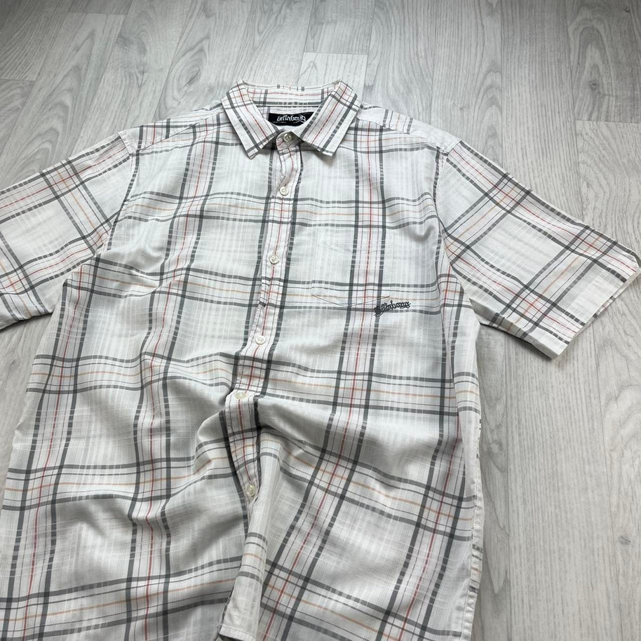 VINTAGE 00s BILLABONG GINGHAM CHECKERED SHORT SLEEVE BUTTON UP SHIRT WHITE
