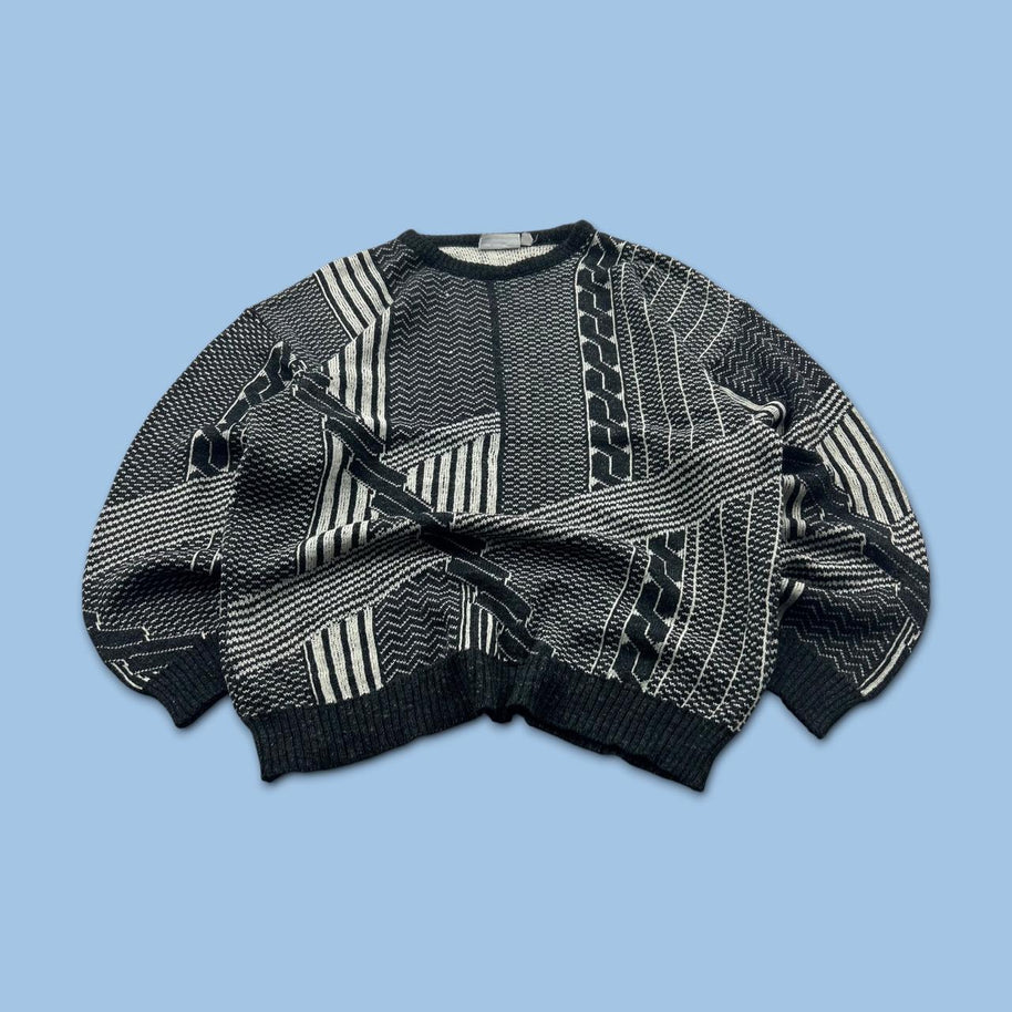VINTAGE 90s NICO PATTERN KNITTED JUMPER GREY / CREAM