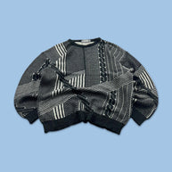 VINTAGE 90s NICO PATTERN KNITTED JUMPER GREY / CREAM