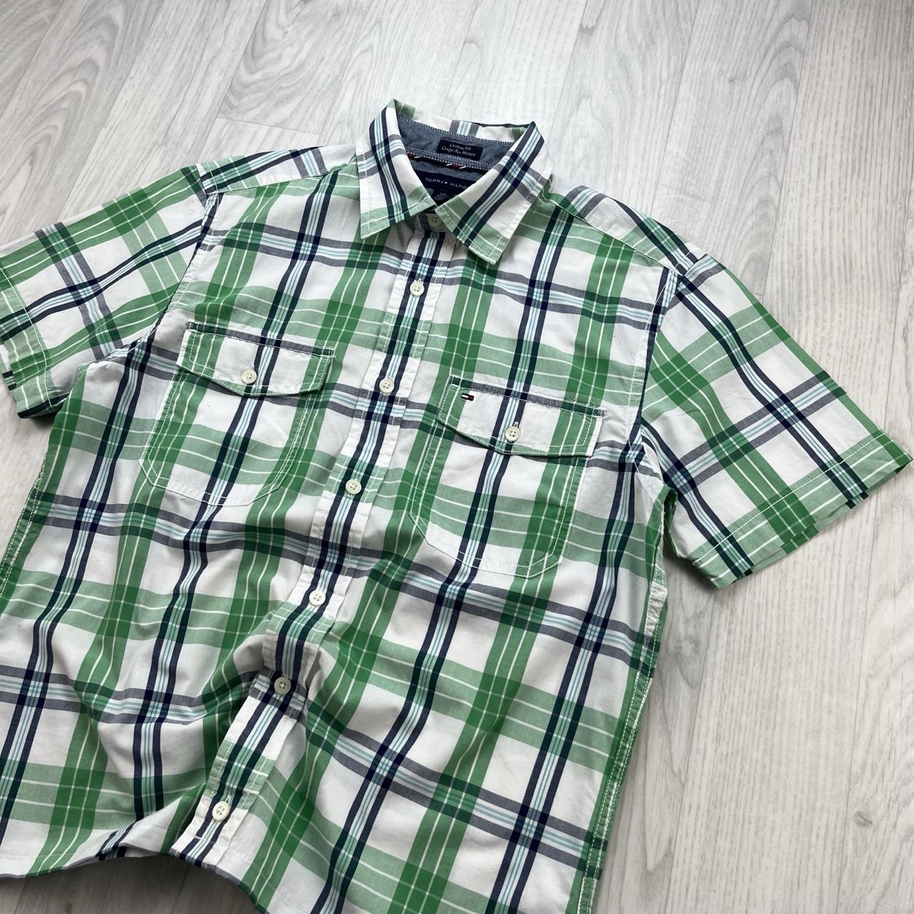 VINTAGE 00s TOMMY HILFIGER CHECKERED CROPPED SHORT SLEEVE BUTTON UP SHIRT GREEN