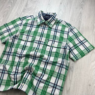 VINTAGE 00s TOMMY HILFIGER CHECKERED CROPPED SHORT SLEEVE BUTTON UP SHIRT GREEN