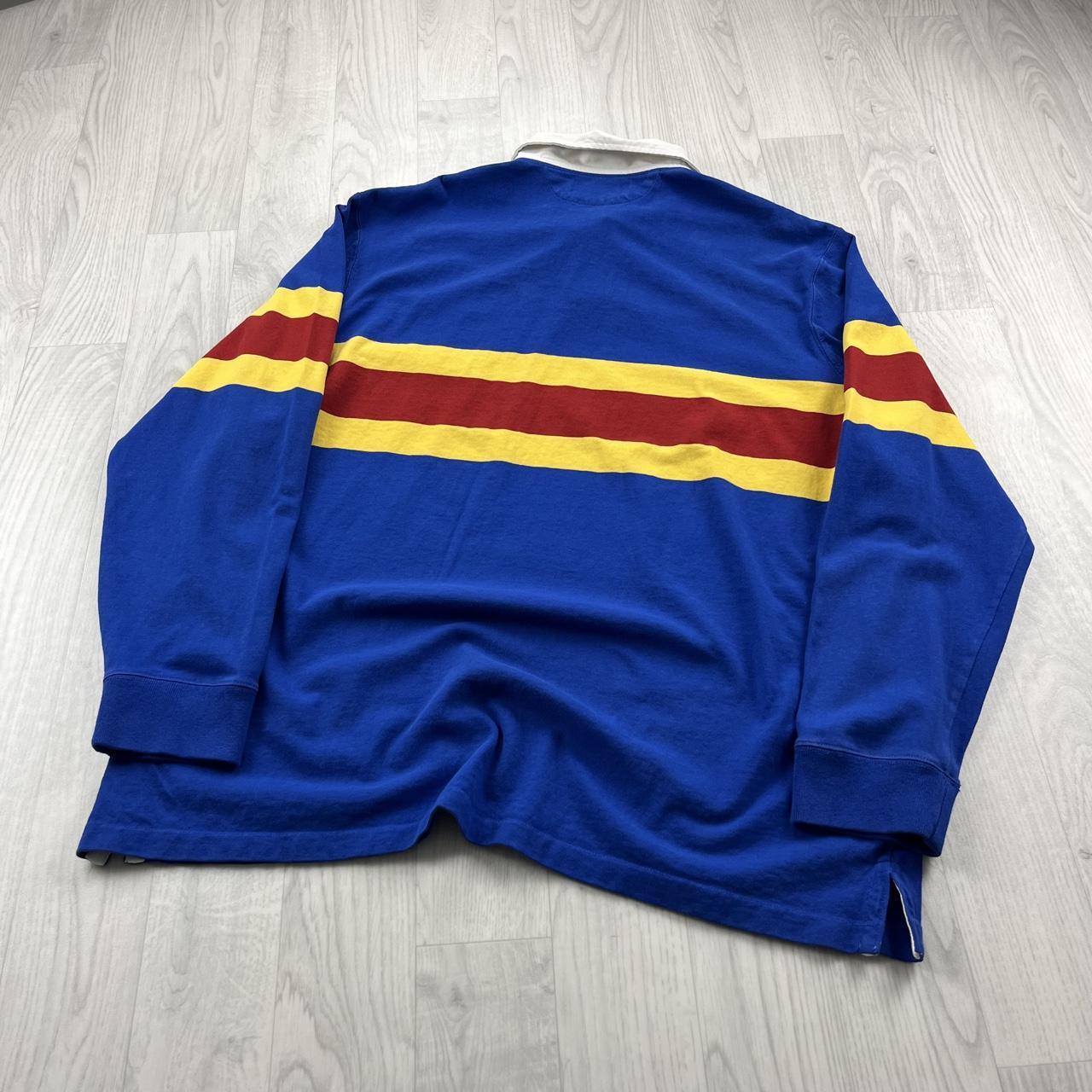 VINTAGE Y2K POLO SPORT STRIPED LONG SLEEVE RUGBY POLO SHIRT BLUE