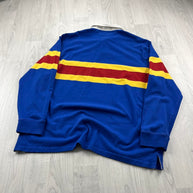 VINTAGE Y2K POLO SPORT STRIPED LONG SLEEVE RUGBY POLO SHIRT BLUE