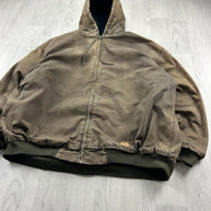 VINTAGE Y2K BERNE WORKWEAR ACTIVE HOODED BOMBER JACKET KHAKI