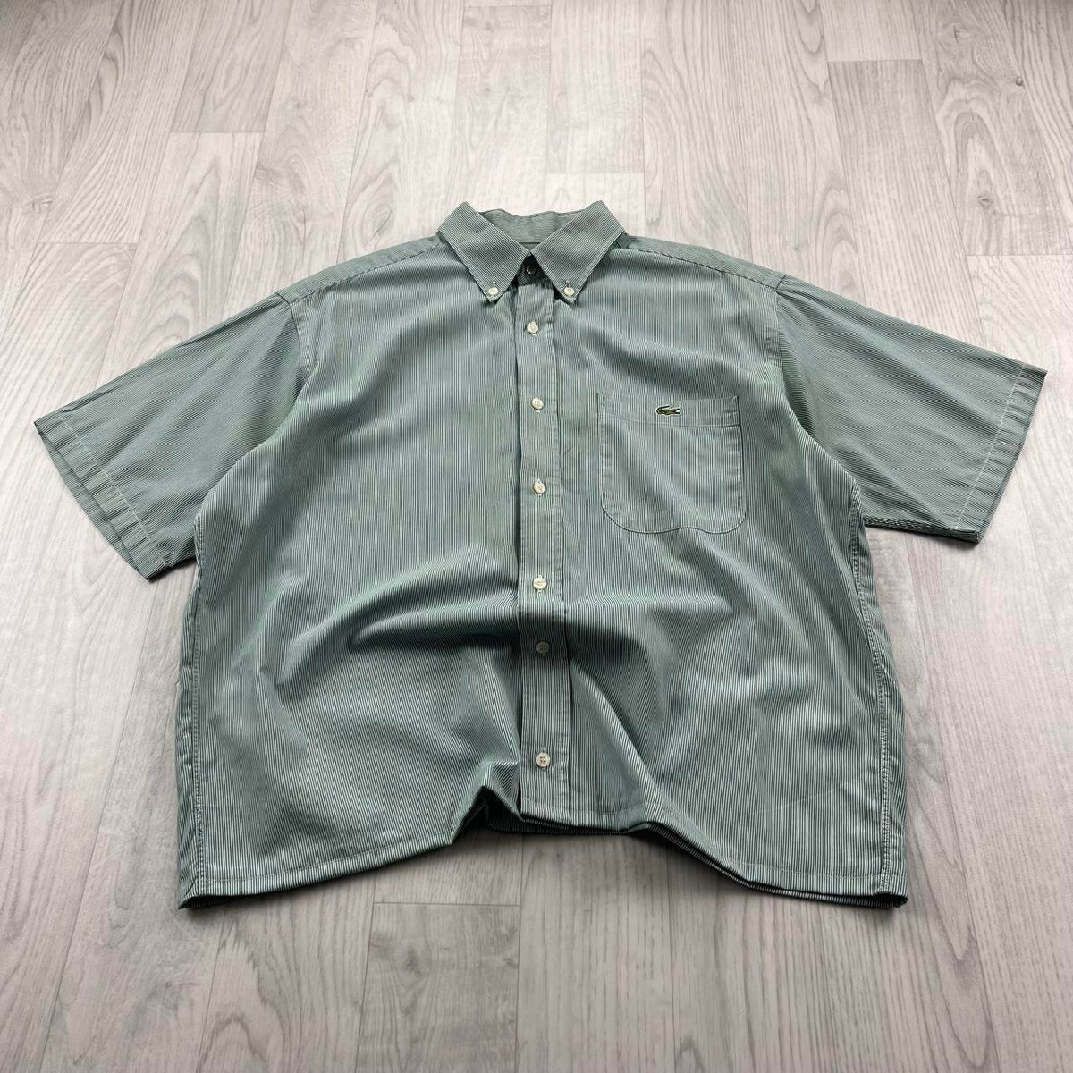 VINTAGE 00s LACOSTE STRIPED CROPPED SHORT SLEEVE BUTTON UP SHIRT GREEN
