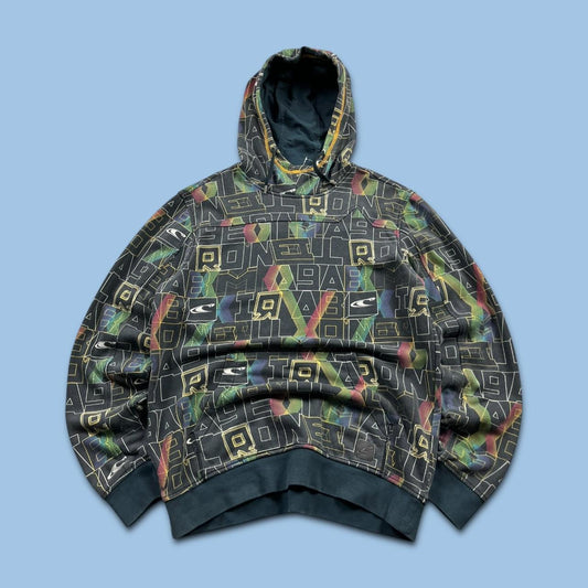 VINTAGE Y2K O’NEILL GRAPHIC ALL OVER PRINT HOODIE FADED BLACK