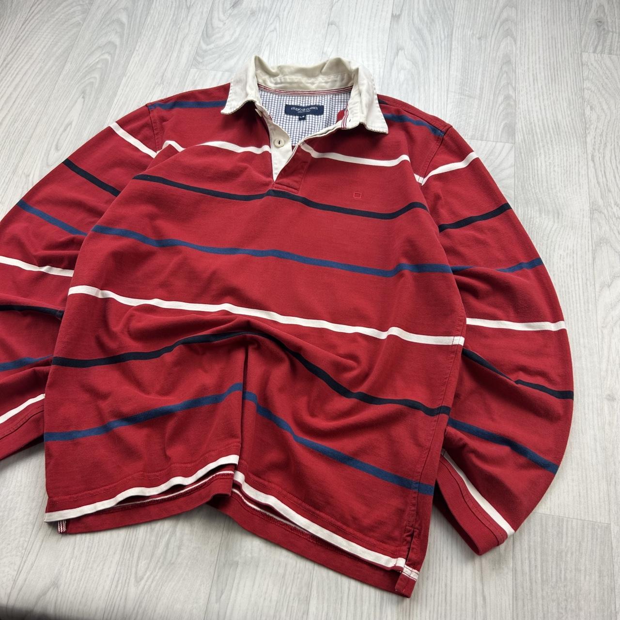 VINTAGE Y2K STRIPED LONG SLEEVE RUGBY POLO SHIRT RED