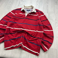 VINTAGE Y2K STRIPED LONG SLEEVE RUGBY POLO SHIRT RED