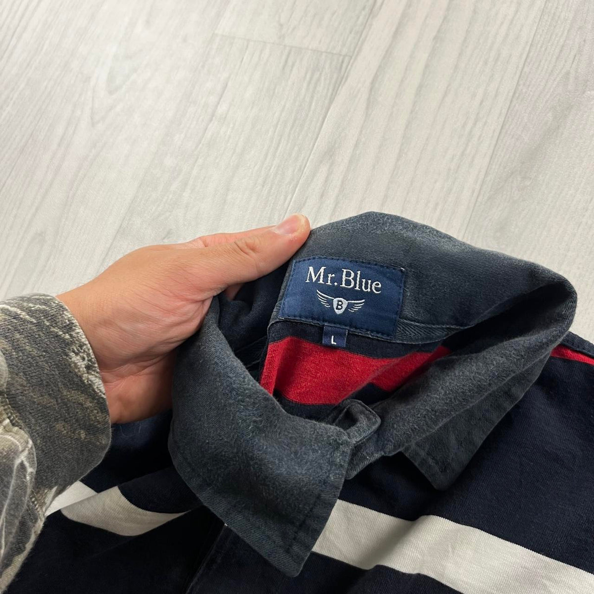 VINTAGE Y2K STRIPED LONG SLEEVE RUGBY POLO SHIRT NAVY
