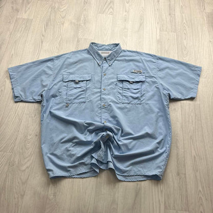 VINTAGE Y2K COLUMBIA SHORT SLEEVE UTILITY SHIRT LIGHT BLUE
