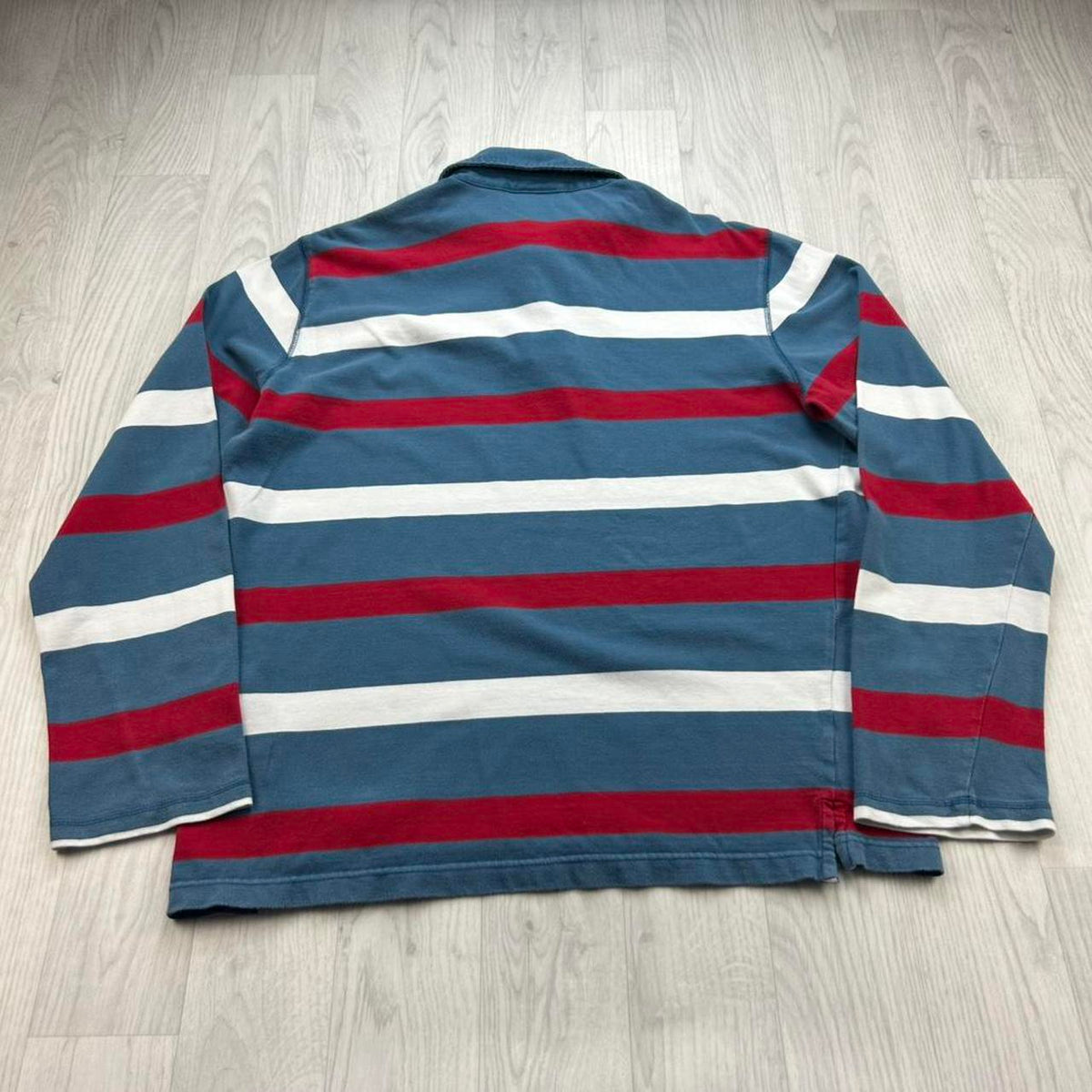 VINTAGE Y2K STRIPED LONG SLEEVE RUGBY POLO SHIRT BLUE / RED