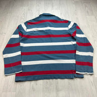 VINTAGE Y2K STRIPED LONG SLEEVE RUGBY POLO SHIRT BLUE / RED