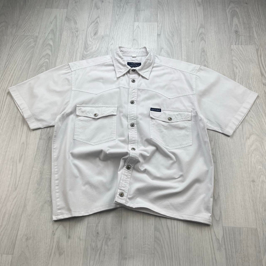 VINTAGE 00s ARIZONA PLAIN CROPPED SHORT SLEEVE BUTTON UP SHIRT WHITE