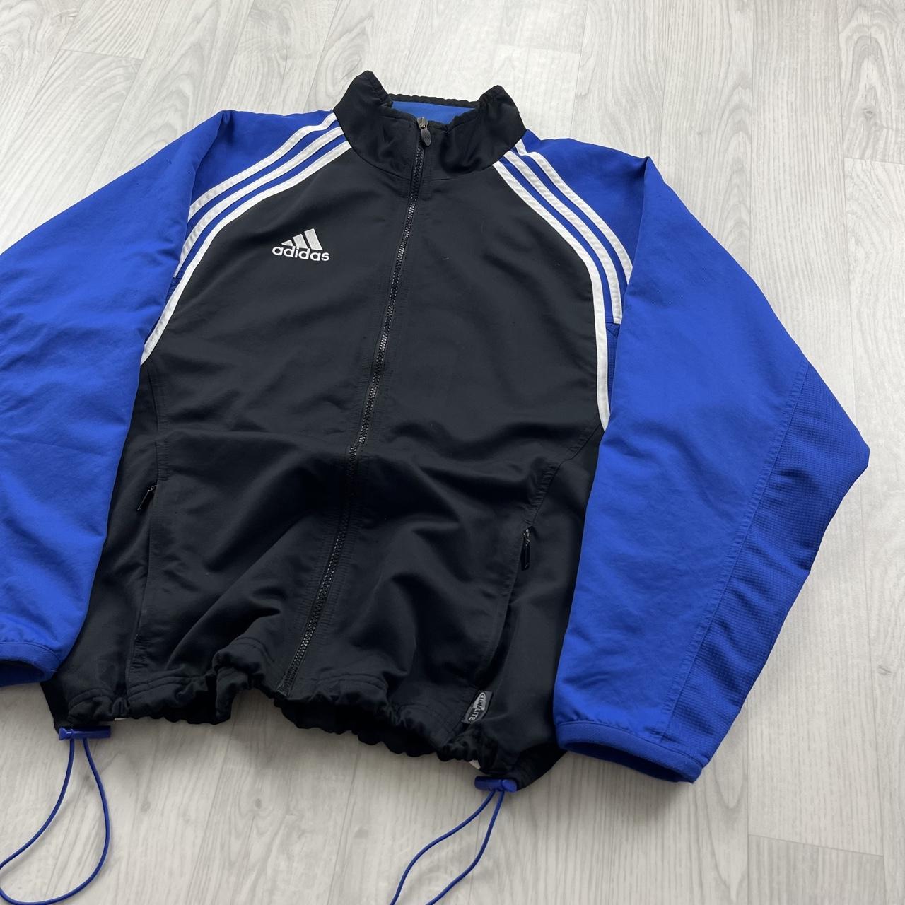 VINTAGE 90s ADIDAS WINDBREAKER TRACK JACKET BLACK / BLUE