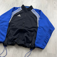 VINTAGE 90s ADIDAS WINDBREAKER TRACK JACKET BLACK / BLUE