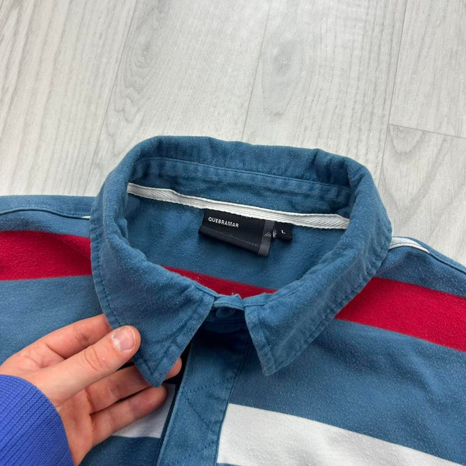 VINTAGE Y2K STRIPED LONG SLEEVE RUGBY POLO SHIRT BLUE / RED