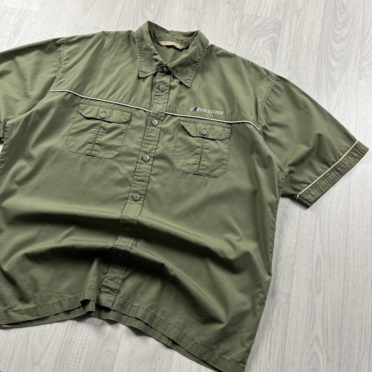 VINTAGE Y2K QUIKSILVER SHORT SLEEVE UTILITY SHIRT GREEN KHAKI