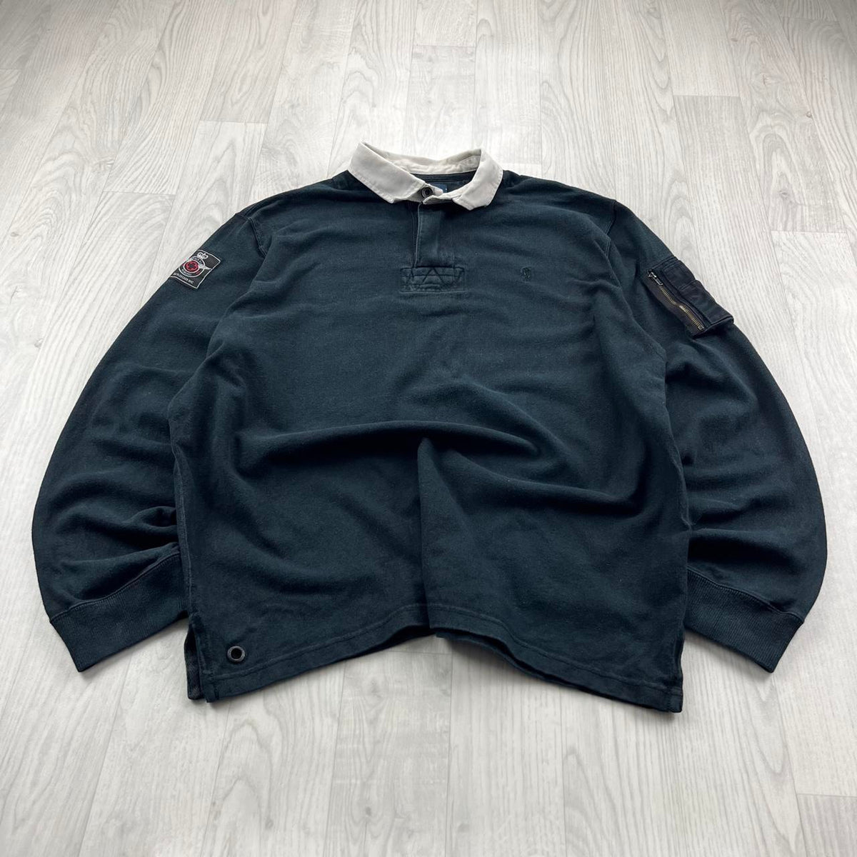 VINTAGE Y2K RALPH LAUREN PLAIN LONG SLEEVE RUGBY POLO SHIRT BLACK