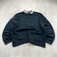 VINTAGE Y2K RALPH LAUREN PLAIN LONG SLEEVE RUGBY POLO SHIRT BLACK