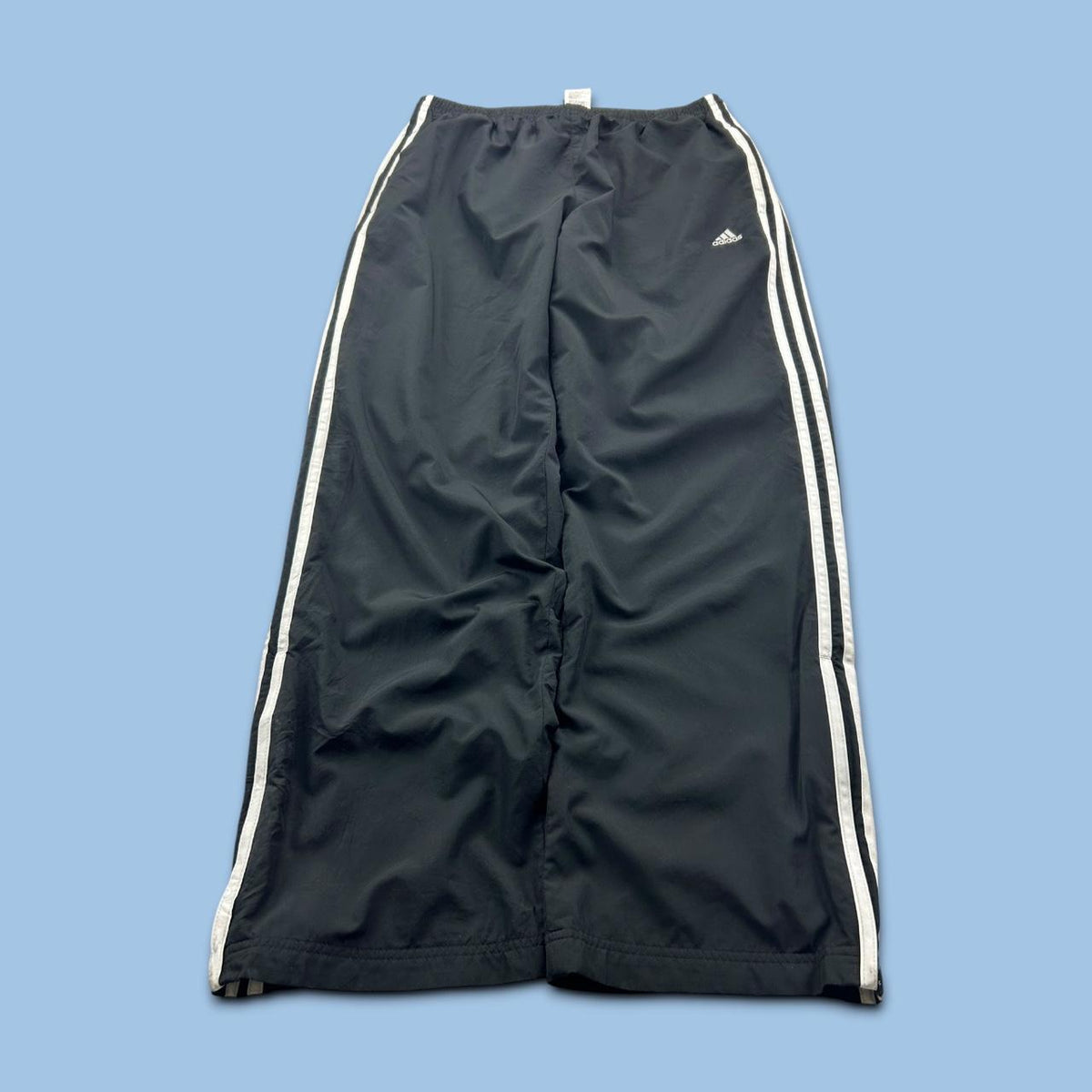 VINTAGE Y2K ADIDAS SIDE STRIPE BAGGY TRACKSUIT BOTTOMS BLACK
