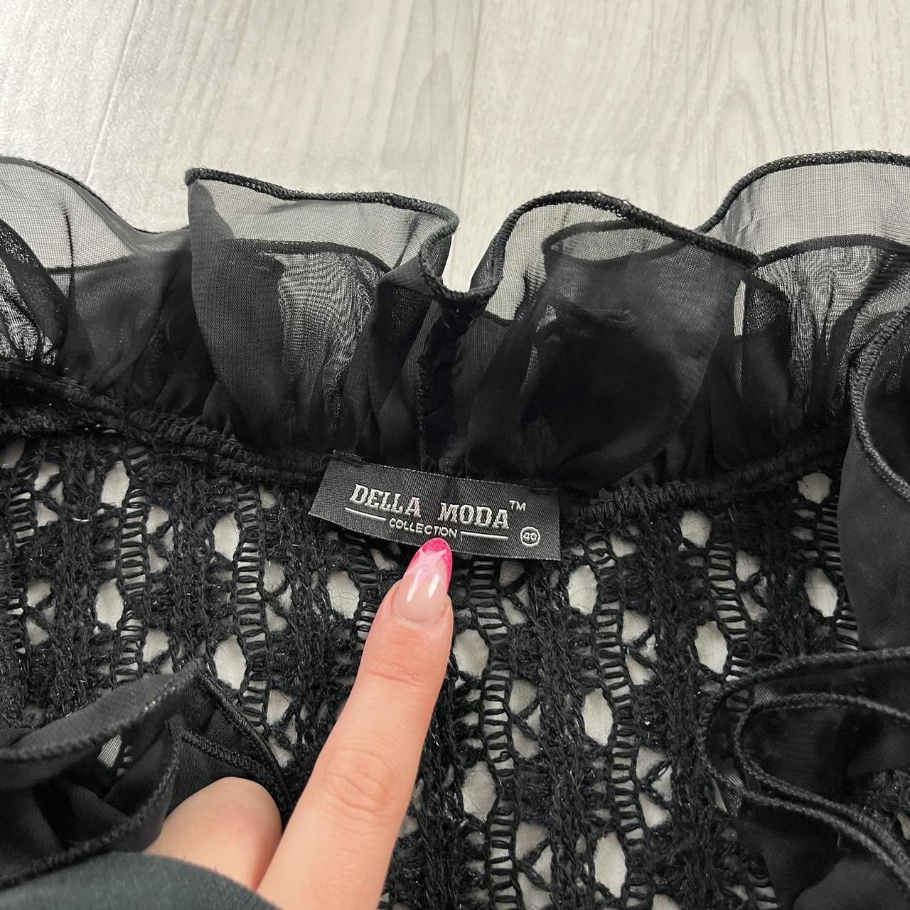 VINTAGE Y2K LONG SLEEVE CROTCHET CORSET RUFFLE TOP BLACK