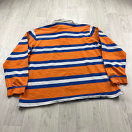 VINTAGE Y2K CHAPS STRIPED LONG SLEEVE RUGBY POLO SHIRT ORANGE