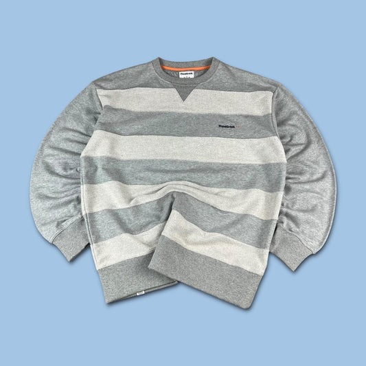 VINTAGE Y2K REEBOK STRIPED BOXY SWEATSHIRT GREY