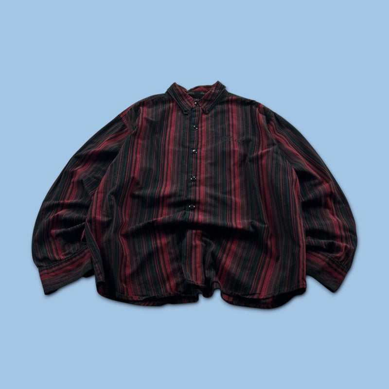 VINTAGE 00s HARLEY DAVIDSON STRIPED SHORT SLEEVE BUTTON UP SHIRT BLACK / RED