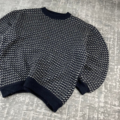 VINTAGE Y2K L L BEAN CHUNKY PATTERN ESSENTIAL KNITTED WOOL JUMPER NAVY