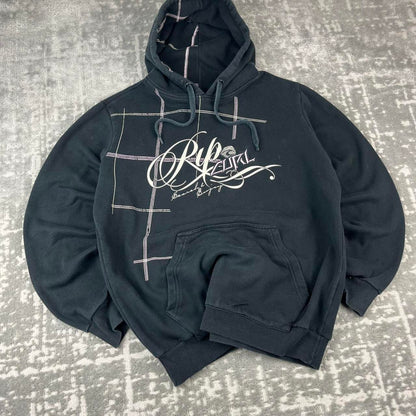 VINTAGE Y2K RIP CURL PLAID GRAPHIC HOODIE BLACK