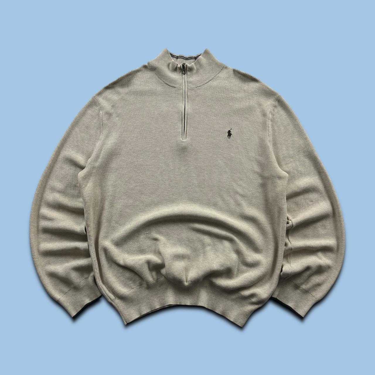 VINTAGE Y2K POLO RALPH LAUREN QUARTER ZIP KNITTED JUMPER BEIGE