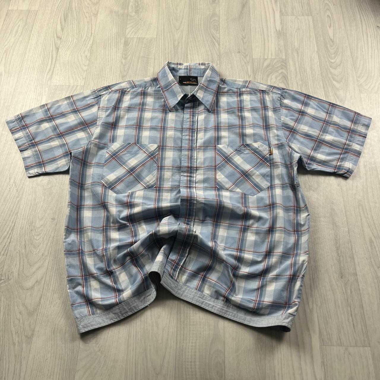 VINTAGE Y2K ANIMAL CHECKERED SHORT SLEEVE SHIRT BLUE