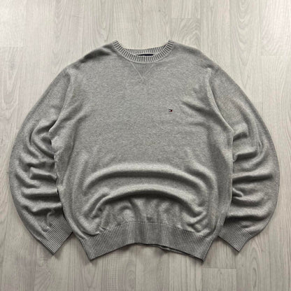 VINTAGE Y2K TOMMY HILFIGER KNITTED JUMPER GREY