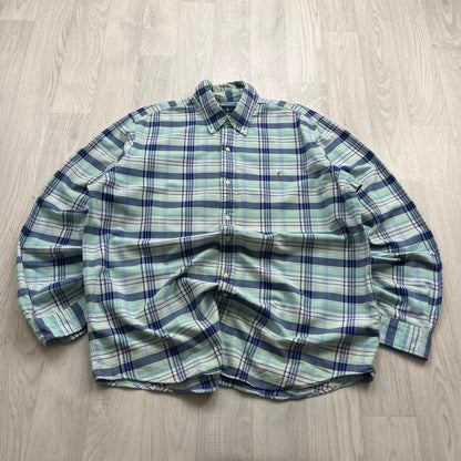 RALPH LAUREN PLAID LONG SLEEVE BUTTON UP SHIRT TURQUOISE